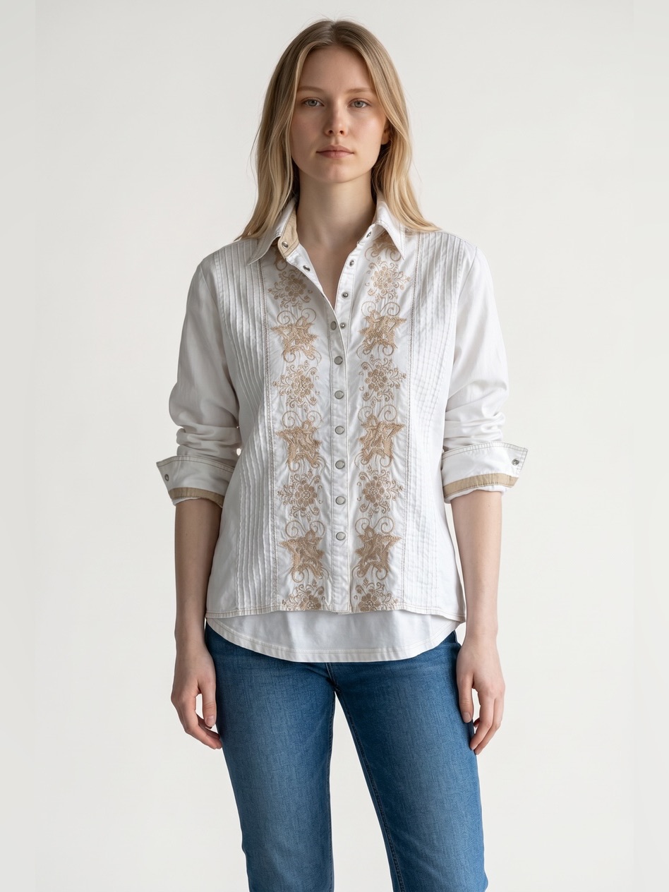 White Embroidered Button-Down Women's Shirt